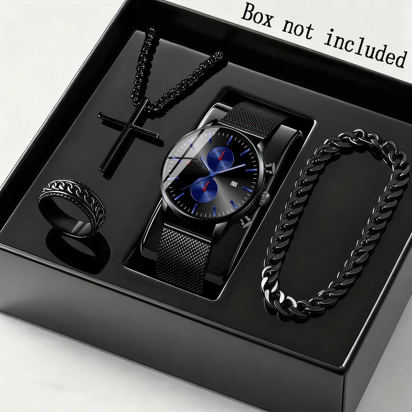 Men's Quartz Watch - 's & Bracelet Gift Set 4-Piece Stainless Steel Date , Necklace & Bracelet - product detail view 8