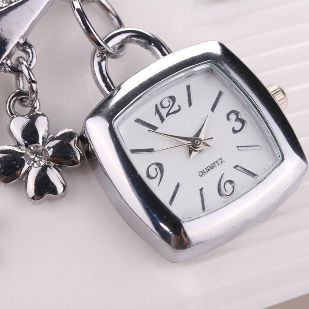 Women's Quartz Watch - 's Bracelet LOVE Roman Numeral Square Dial Flower Decor Dress Ladies - product detail view 8