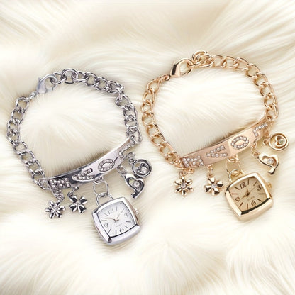 Women's Quartz Watch - 's Bracelet LOVE Roman Numeral Square Dial Flower Decor Dress Ladies - product detail view 10