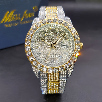 Men's Quartz Watch - 's Business Iced Rhinestone Classic Luxury Bling Wristwatch with Calendar - main product view