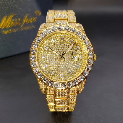Men's Quartz Watch - 's Business Iced Rhinestone Classic Luxury Bling Wristwatch with Calendar - product detail view 4