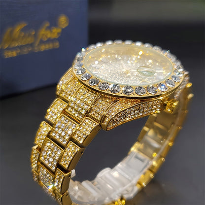 Men's Quartz Watch - 's Business Iced Rhinestone Classic Luxury Bling Wristwatch with Calendar - product detail view 5