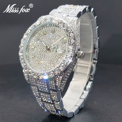 Men's Quartz Watch - 's Business Iced Rhinestone Classic Luxury Bling Wristwatch with Calendar - product detail view 6