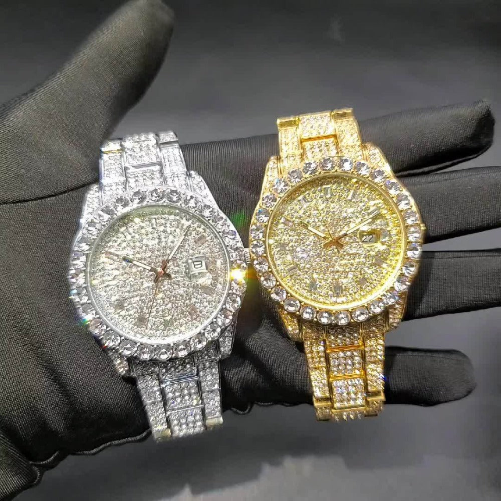 Men's Quartz Watch - 's Business Iced Rhinestone Classic Luxury Bling Wristwatch with Calendar - product detail view 8
