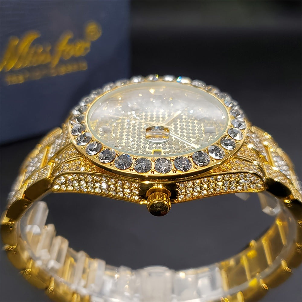 Men's Quartz Watch - 's Business Iced Rhinestone Classic Luxury Bling Wristwatch with Calendar - product detail view 10