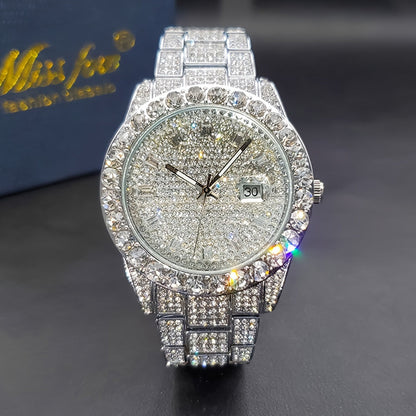 Men's Quartz Watch - 's Business Iced Rhinestone Classic Luxury Bling Wristwatch with Calendar - product detail view 13