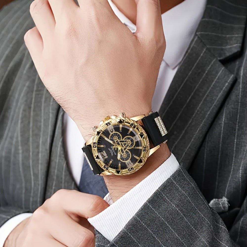 Men's Quartz Watch - 's Business with Silicone Strap Luxury Calendar Wristwatch, Casual Sport - product detail view 3