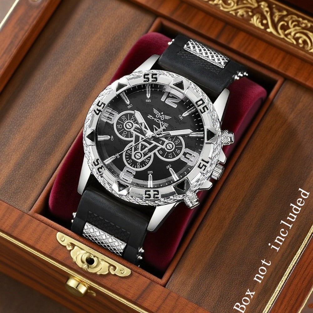 Men's Quartz Watch - 's Business with Silicone Strap Luxury Calendar Wristwatch, Casual Sport - product detail view 5