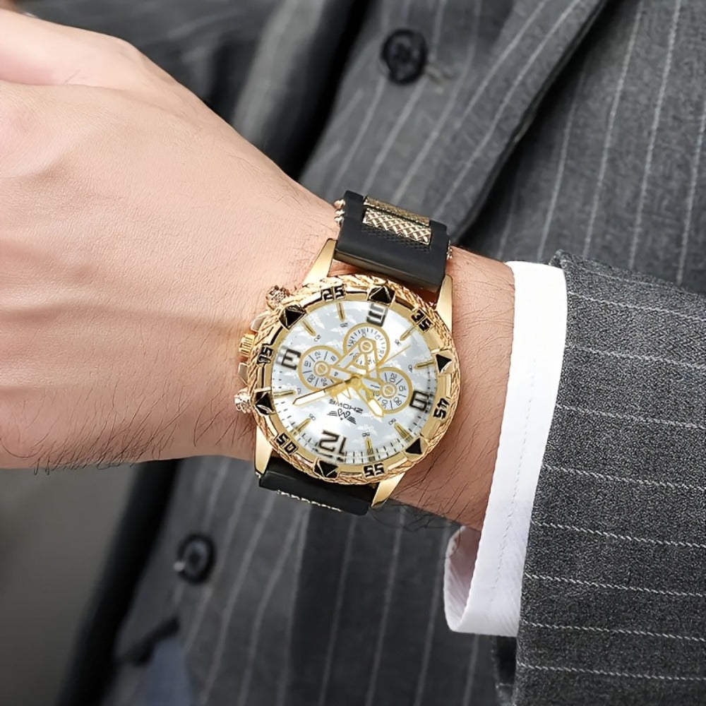 Men's Quartz Watch - 's Business with Silicone Strap Luxury Calendar Wristwatch, Casual Sport - product detail view 6