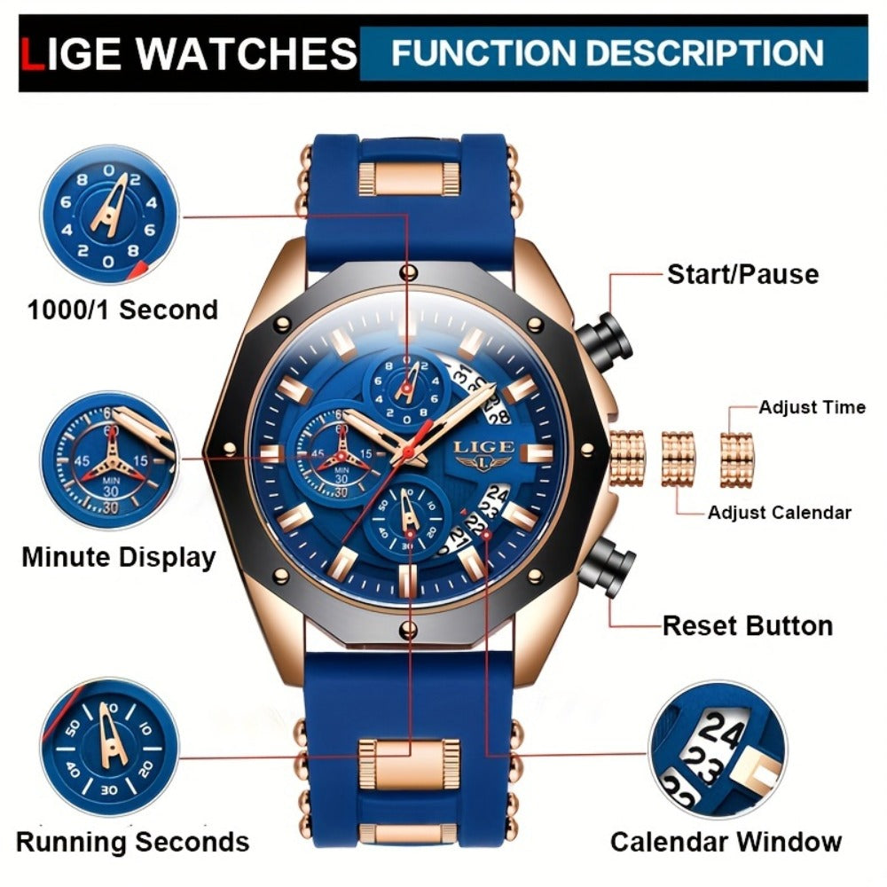 Men's Quartz Watch - 's Chronograph with Luminous Dial & Calendar | Stopwatch, Outdoor Sports - product detail view 4