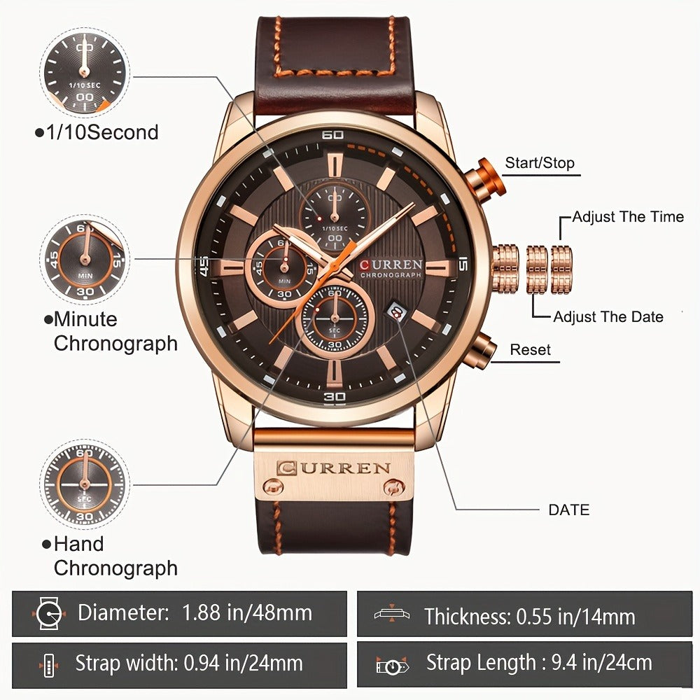 Men's Quartz Watch - 's Chronograph Sport Stopwatch, Date Display, Round Dial Wristwatch for in - product detail view 2