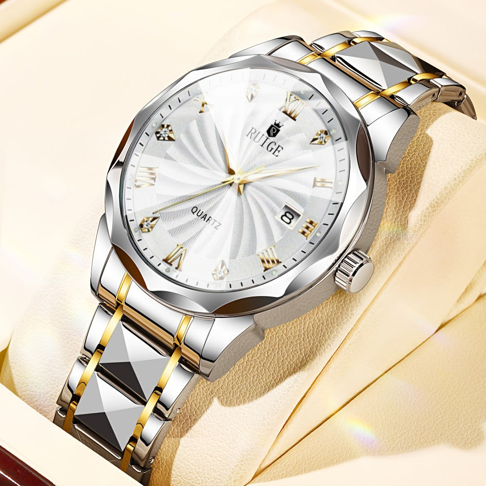 Men's Quartz Watch - 's with Dual Calendar & Night Light | Diamond Shaped Mirror, Stainless - product detail view 3