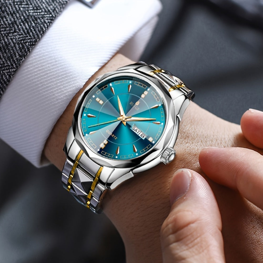 Men's Quartz Watch - 's with Dual Calendar & Night Light | Diamond Shaped Mirror, Stainless - product detail view 7