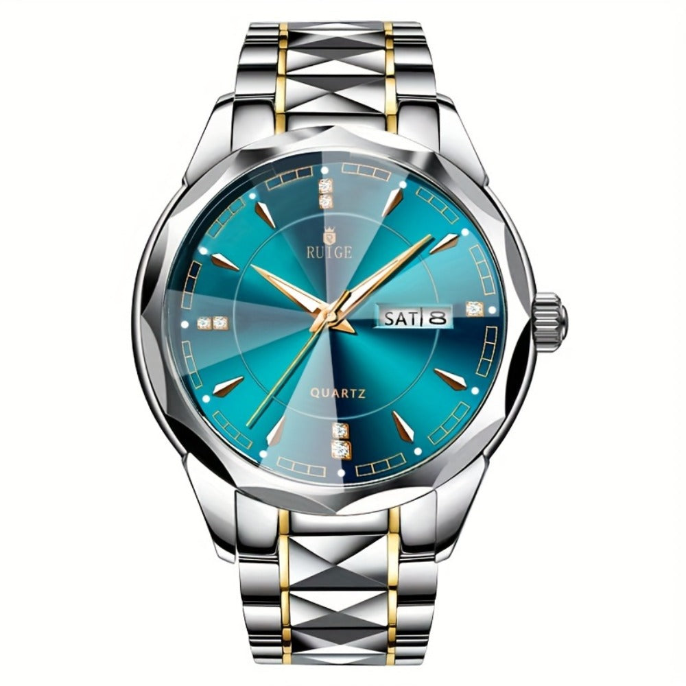 Men's Quartz Watch - 's with Dual Calendar & Night Light | Diamond Shaped Mirror, Stainless - product detail view 9