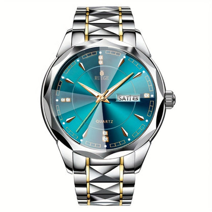 Men's Quartz Watch - 's with Dual Calendar & Night Light | Diamond Shaped Mirror, Stainless - product detail view 9