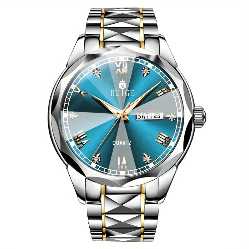 Men's Quartz Watch - 's with Dual Calendar & Night Light | Diamond Shaped Mirror, Stainless - product detail view 11