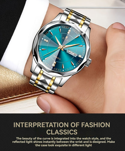 Men's Quartz Watch - 's with Dual Calendar & Night Light | Diamond Shaped Mirror, Stainless - product detail view 16
