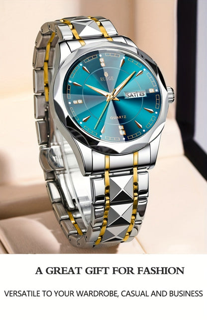 Men's Quartz Watch - 's with Dual Calendar & Night Light | Diamond Shaped Mirror, Stainless - product detail view 24