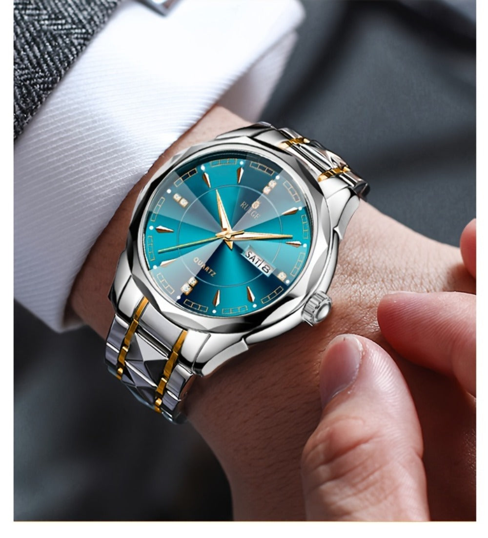Men's Quartz Watch - 's with Dual Calendar & Night Light | Diamond Shaped Mirror, Stainless - product detail view 25