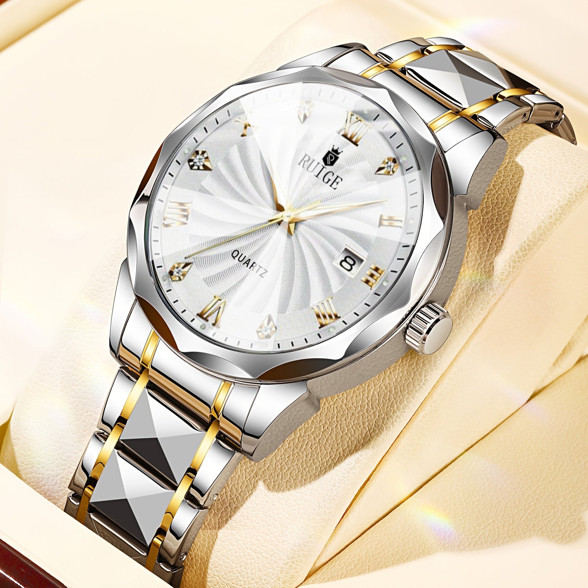 Men's Quartz Watch - 's with Dual Calendar & Night Light | Diamond Shaped Mirror, Stainless - product detail view 26
