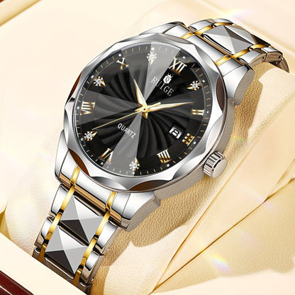 Men's Quartz Watch - 's with Dual Calendar & Night Light | Diamond Shaped Mirror, Stainless - product detail view 27