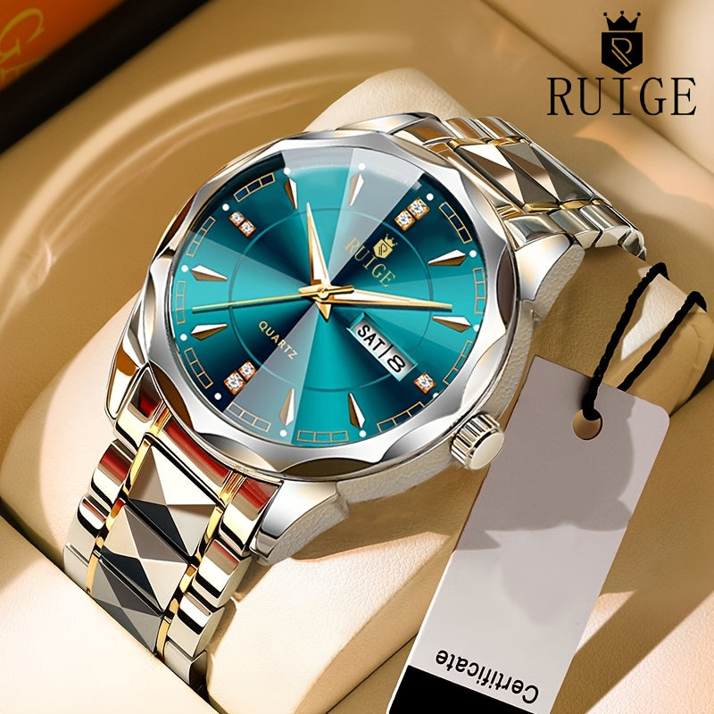 Men's Quartz Watch - 's with Dual Calendar & Night Light | Diamond Shaped Mirror, Stainless - product detail view 28