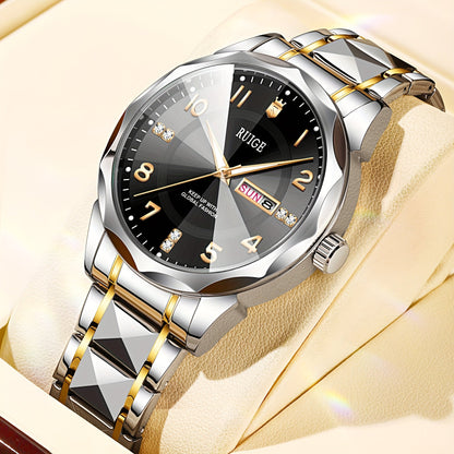 Men's Quartz Watch - 's with Dual Calendar & Night Light | Diamond Shaped Mirror, Stainless - product detail view 29