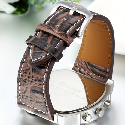 Men's Quartz Watch - 's Dual Time Zone Large Dial Luminous Faux Leather Wristwatch, Casual - product detail view 7