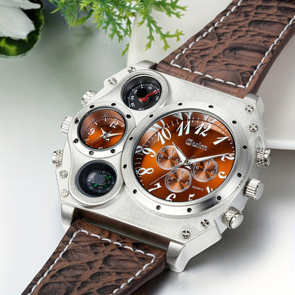 Men's Quartz Watch - 's Dual Time Zone Large Dial Luminous Faux Leather Wristwatch, Casual - product detail view 9