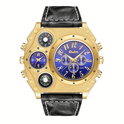 Men's Quartz Watch - 's Dual Time Zone Large Dial Luminous Faux Leather Wristwatch, Casual - product detail view 10