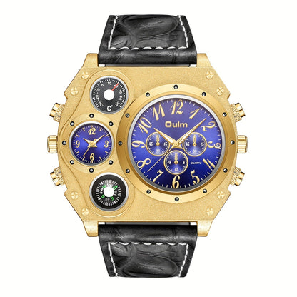 Men's Quartz Watch - 's Dual Time Zone Large Dial Luminous Faux Leather Wristwatch, Casual - product detail view 17