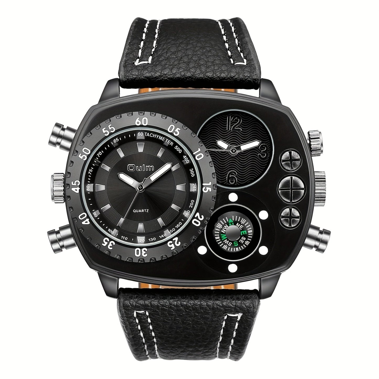 Men's Quartz Watch - 's Dual Time Zone Large Dial Luminous Faux Leather Wristwatch, Casual - product detail view 19