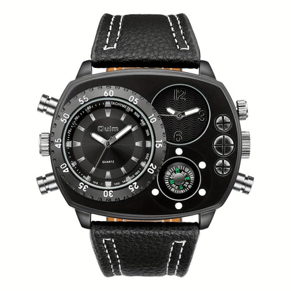 Men's Quartz Watch - 's Dual Time Zone Large Dial Luminous Faux Leather Wristwatch, Casual - product detail view 19