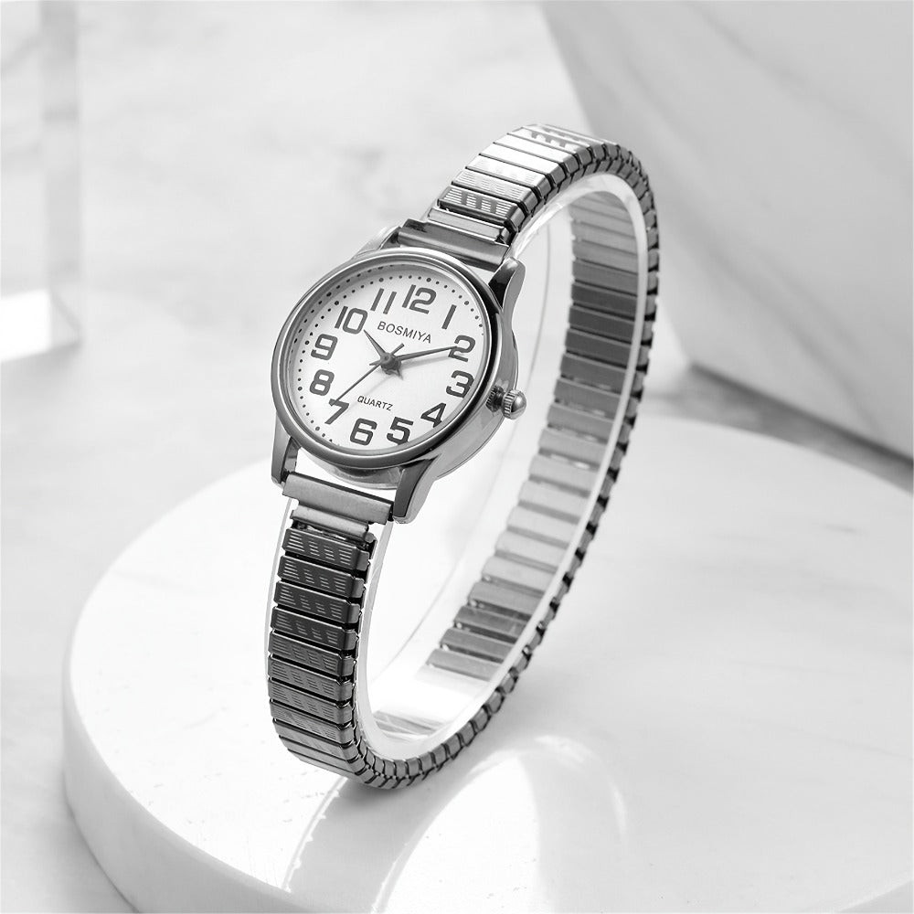 Women's Quartz Watch - 's Elastic Stretch Expandable Strap Round Case Large Arabic Numeral Dial - product detail view 2