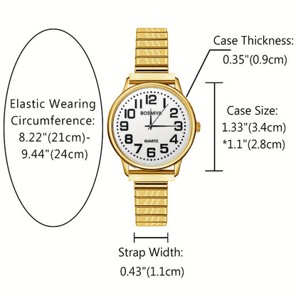 Women's Quartz Watch - 's Elastic Stretch Expandable Strap Round Case Large Arabic Numeral Dial - product detail view 3