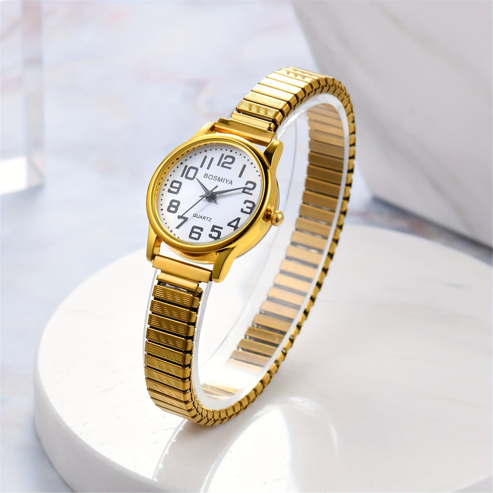 Women's Quartz Watch - 's Elastic Stretch Expandable Strap Round Case Large Arabic Numeral Dial - product detail view 6