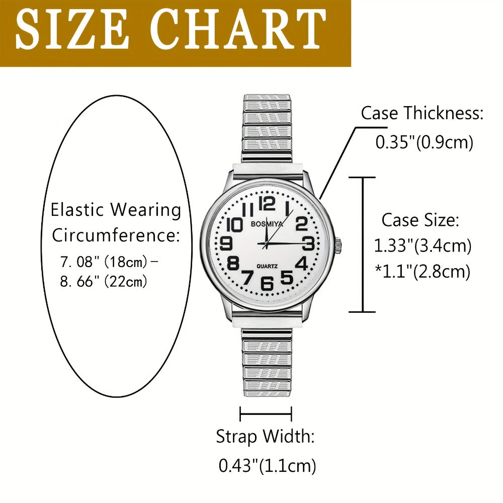 Women's Quartz Watch - 's Elastic Stretch Expandable Strap Round Case Large Arabic Numeral Dial - product detail view 7