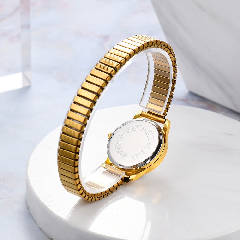 Women's Quartz Watch - 's Elastic Stretch Expandable Strap Round Case Large Arabic Numeral Dial - product detail view 8