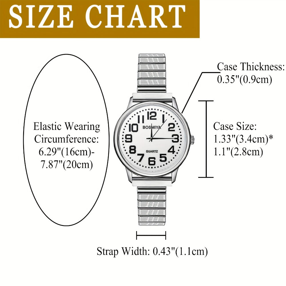 Women's Quartz Watch - 's Elastic Stretch Expandable Strap Round Case Large Arabic Numeral Dial - product detail view 9