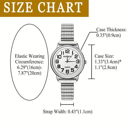 Women's Quartz Watch - 's Elastic Stretch Expandable Strap Round Case Large Arabic Numeral Dial - product detail view 9