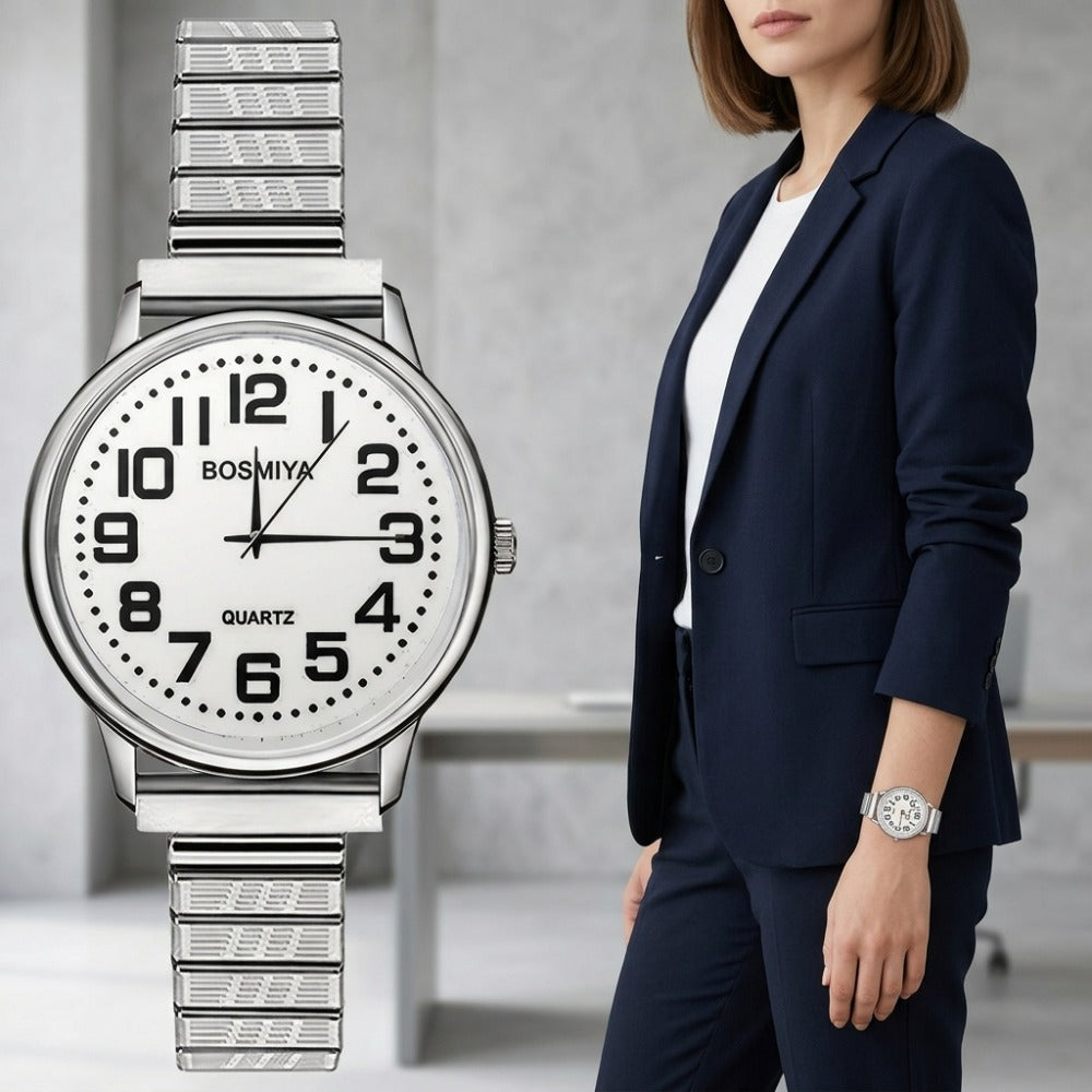 Women's Quartz Watch - 's Elastic Stretch Expandable Strap Round Case Large Arabic Numeral Dial - product detail view 10