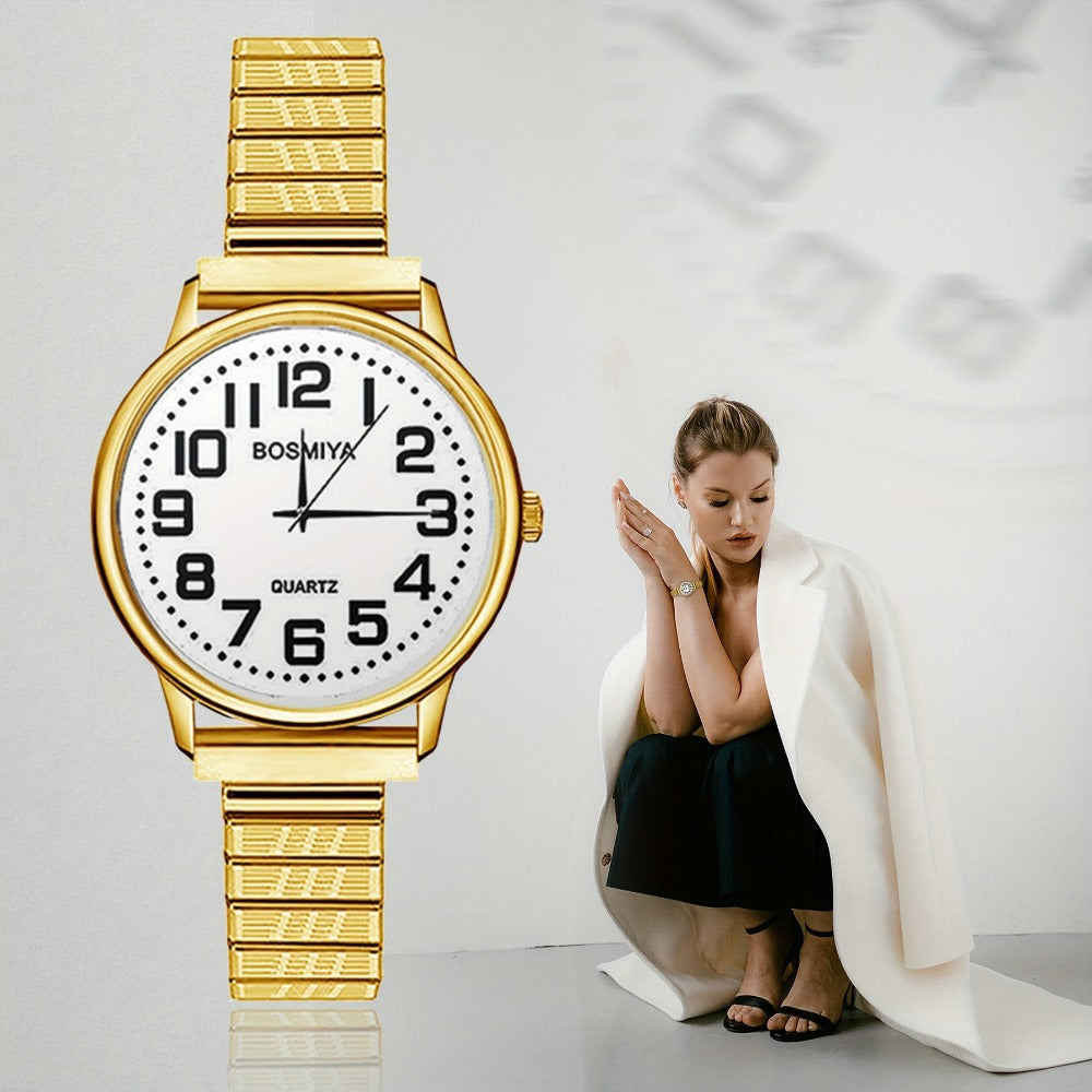 Women's Quartz Watch - 's Elastic Stretch Expandable Strap Round Case Large Arabic Numeral Dial - product detail view 13