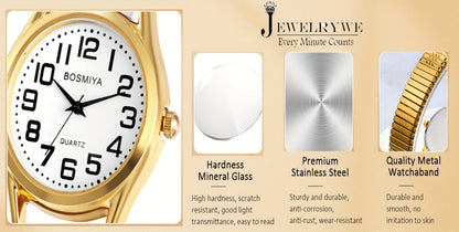 Women's Quartz Watch - 's Elastic Stretch Expandable Strap Round Case Large Arabic Numeral Dial - product detail view 16