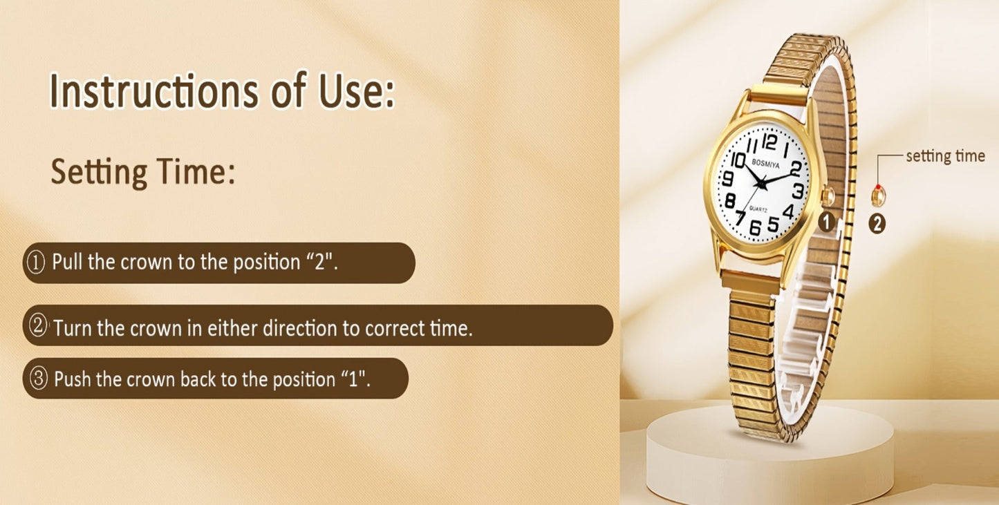 Women's Quartz Watch - 's Elastic Stretch Expandable Strap Round Case Large Arabic Numeral Dial - product detail view 18