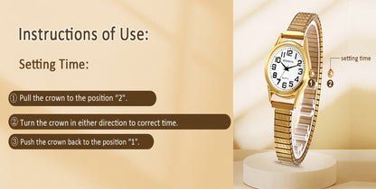 Women's Quartz Watch - 's Elastic Stretch Expandable Strap Round Case Large Arabic Numeral Dial - product detail view 18