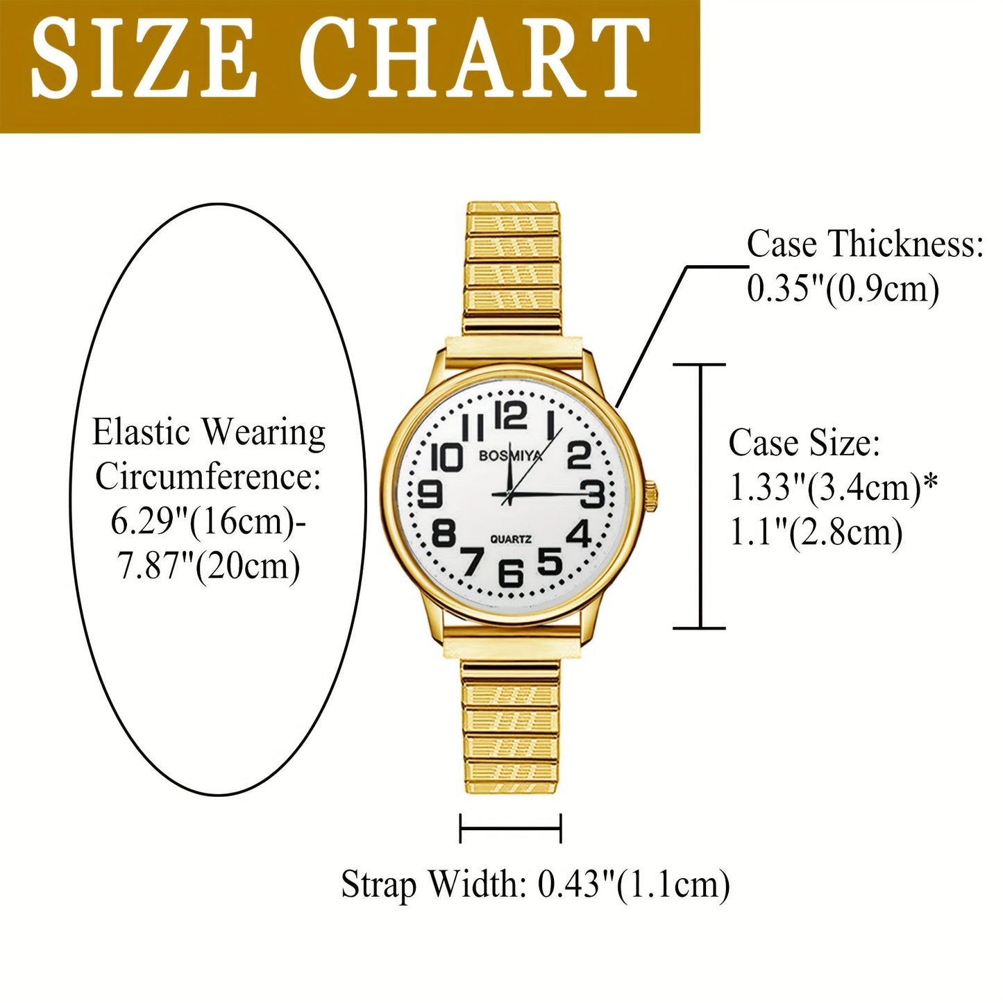 Women's Quartz Watch - 's Elastic Stretch Expandable Strap Round Case Large Arabic Numeral Dial - product detail view 21