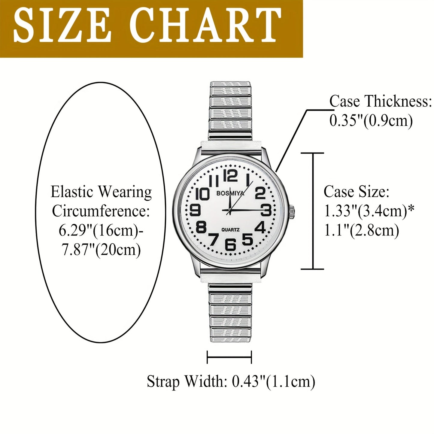 Women's Quartz Watch - 's Elastic Stretch Expandable Strap Round Case Large Arabic Numeral Dial - product detail view 22