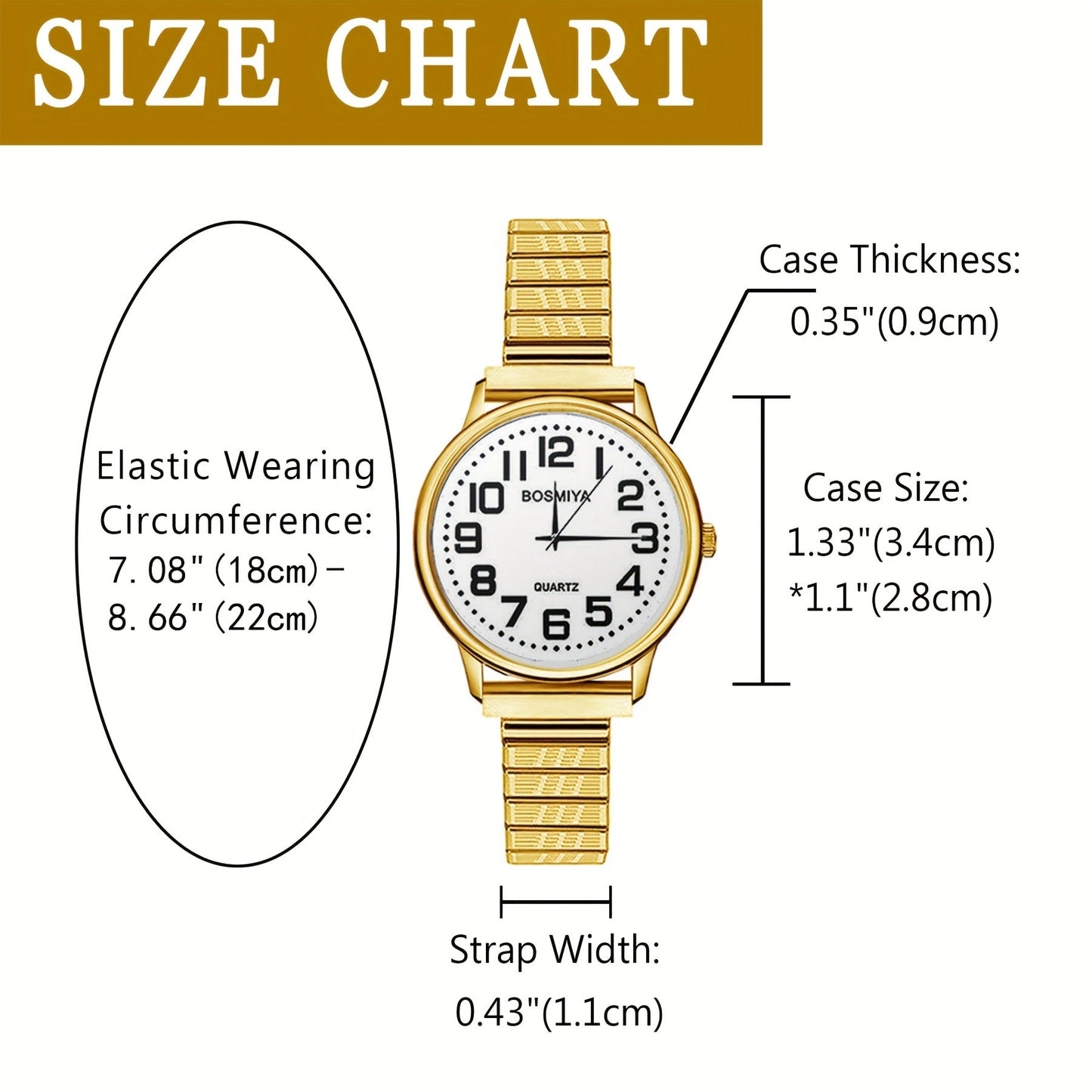 Women's Quartz Watch - 's Elastic Stretch Expandable Strap Round Case Large Arabic Numeral Dial - product detail view 24