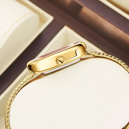 Women's Quartz Watch - 's Elegant Oval Dial Leaf Pattern Bracelet Strap with Gift Box, Stylish - product detail view 4