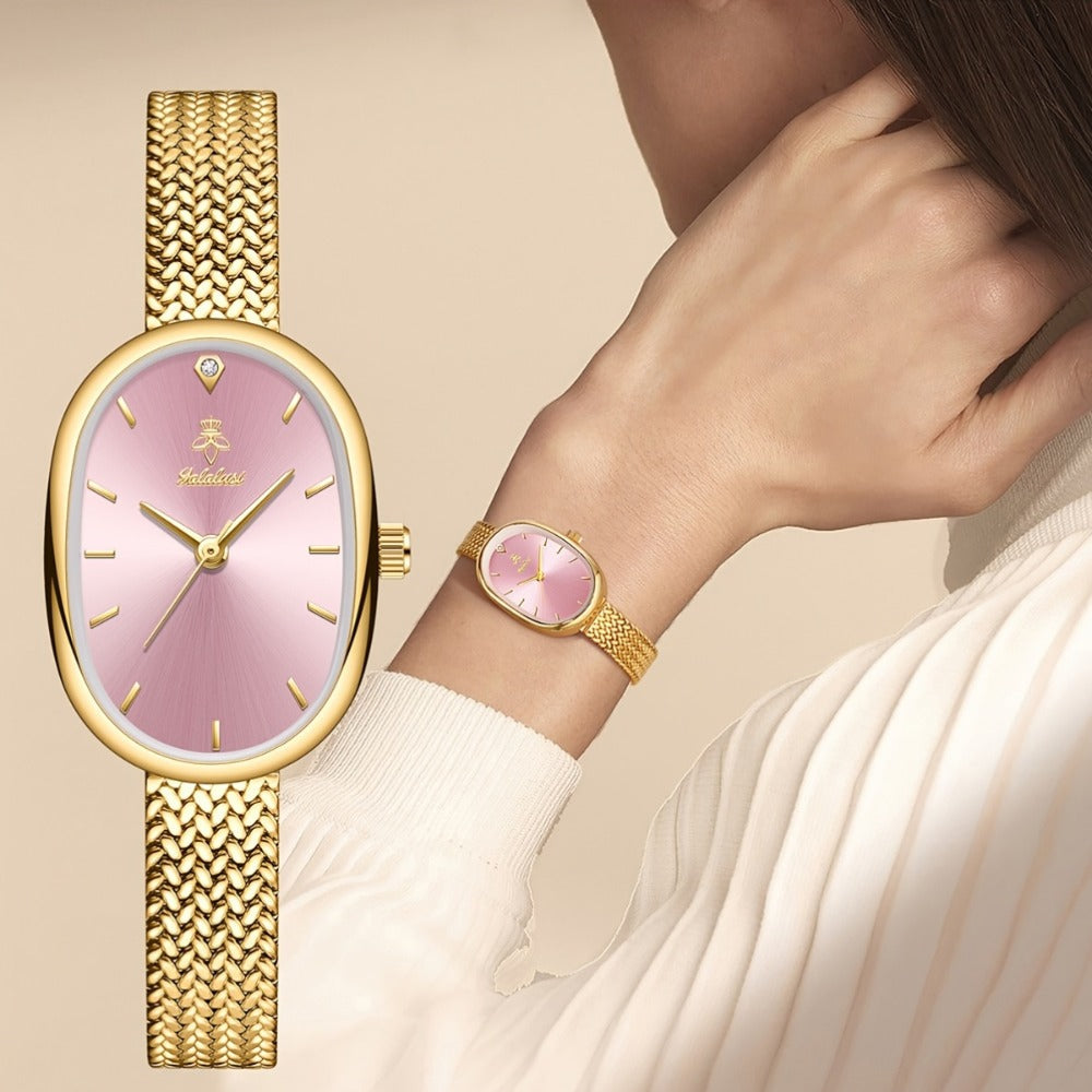 Women's Quartz Watch - 's Elegant Oval Dial Leaf Pattern Bracelet Strap with Gift Box, Stylish - product detail view 8